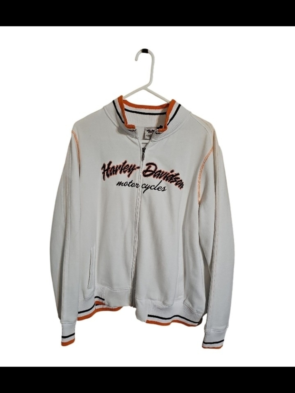 Harley-Davidson White Bomber Jacket with Orange and Black Trim